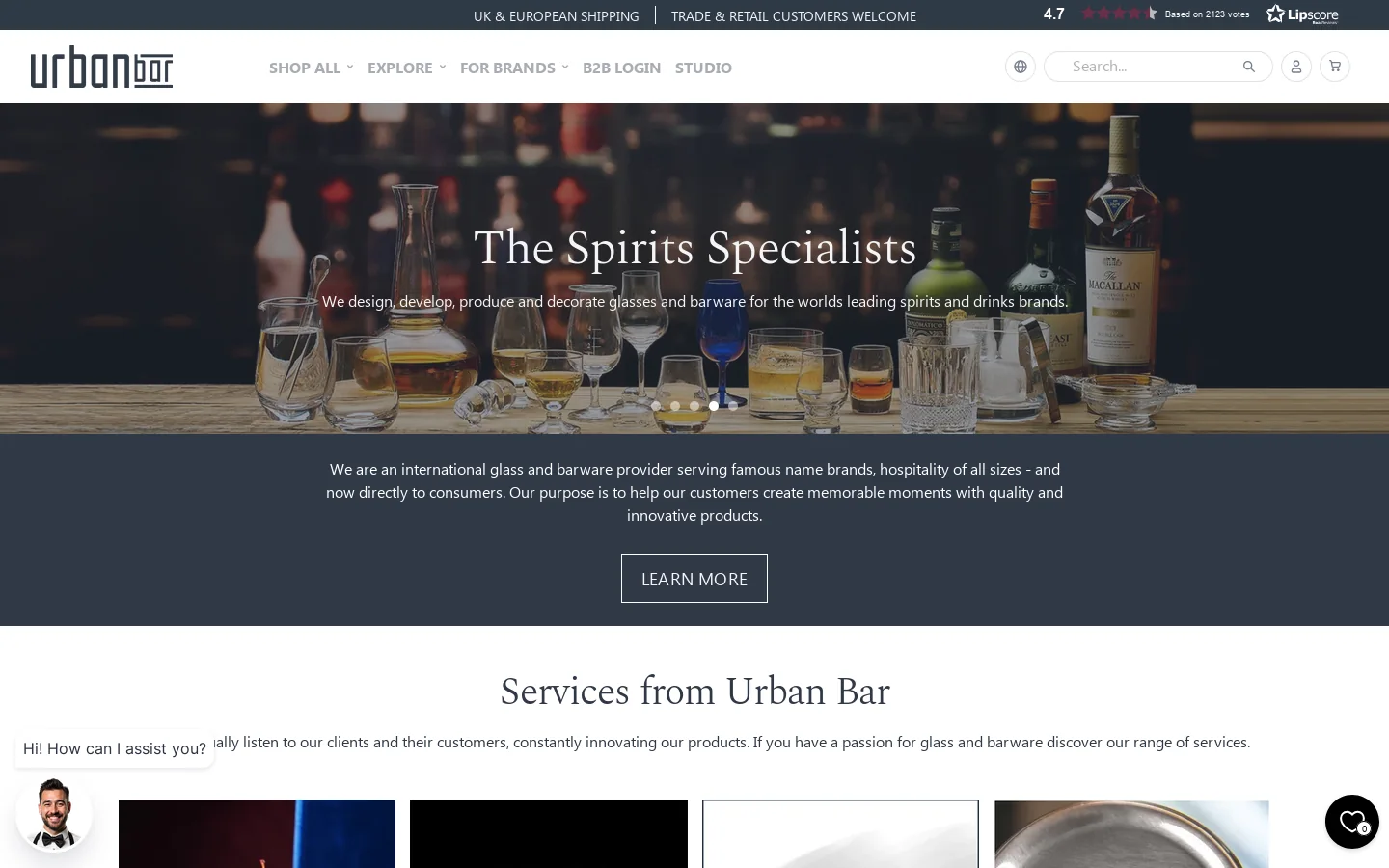 Urban Bar UK Homepage screenshot