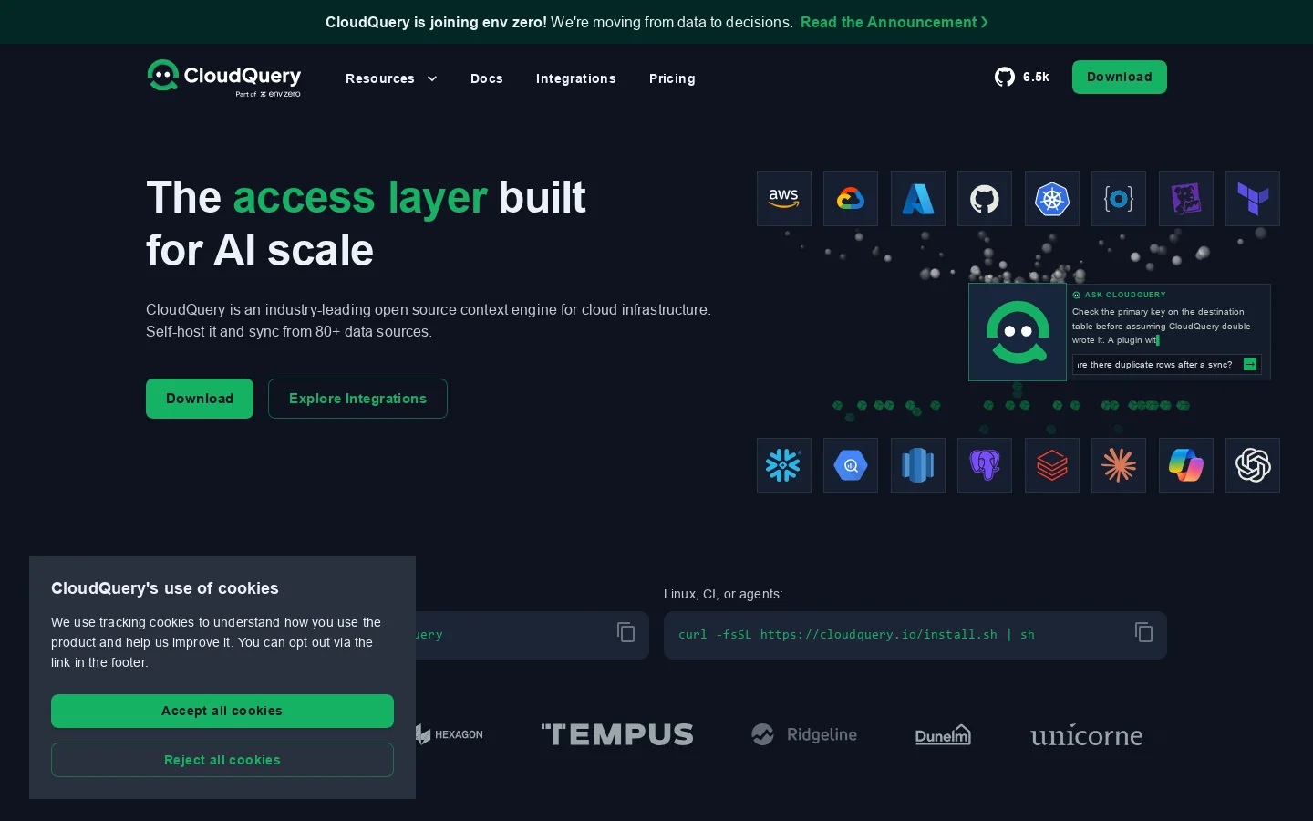CloudQuery Homepage screenshot