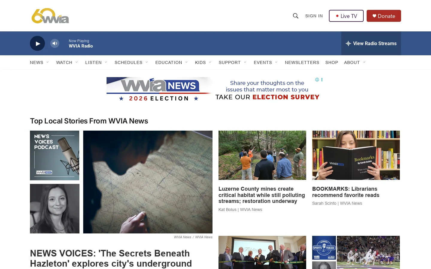 Local News, Arts and Information from WVIA Homepage screenshot