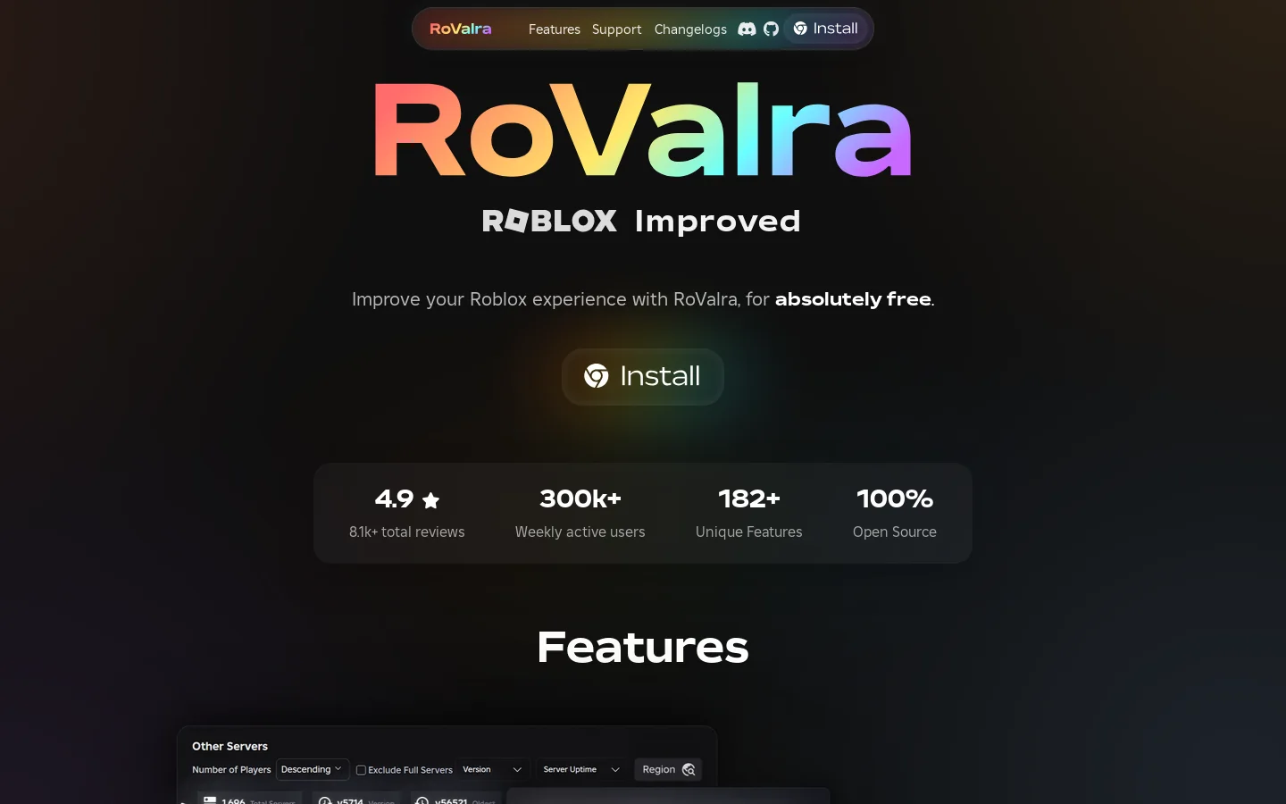 RoValra Homepage screenshot