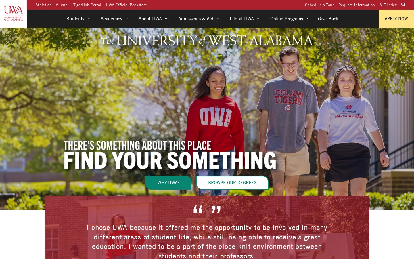 University of West Alabama | There's Something About This Place Homepage screenshot