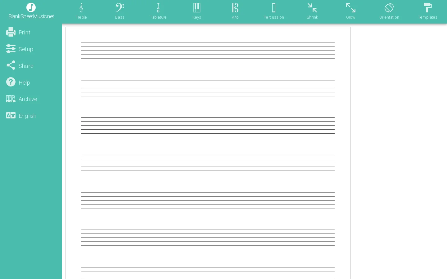 Free printable staff paper @ Blank Sheet Music .net Homepage screenshot