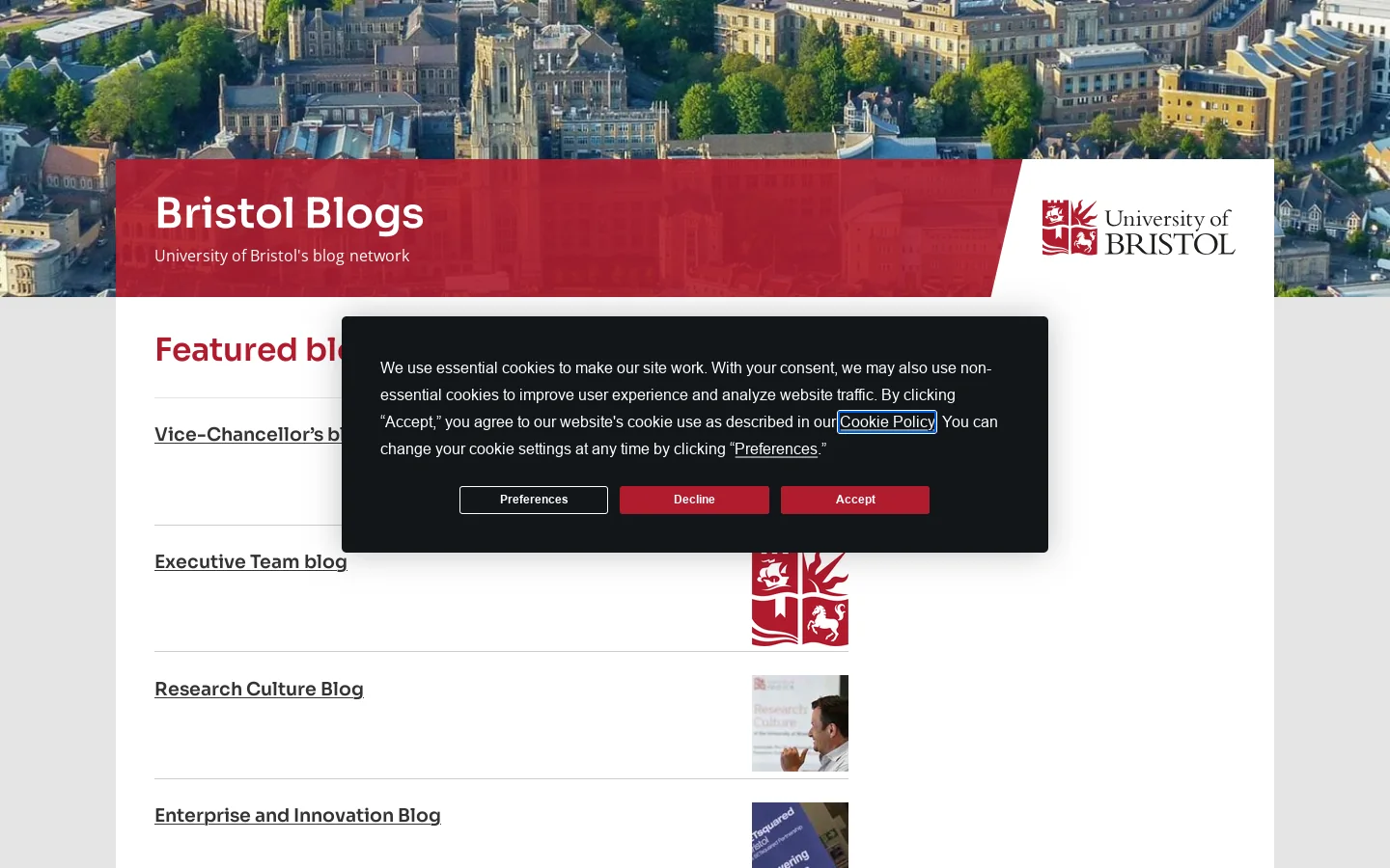 Bristol Blogs – University of Bristol's blog network Homepage screenshot