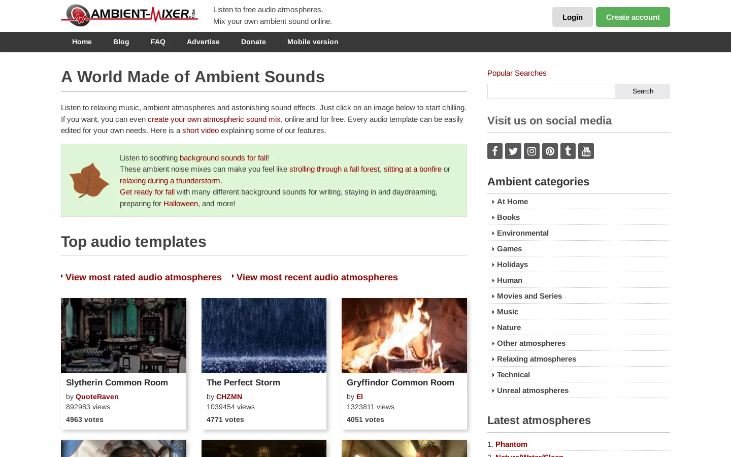 Listen and create ambient sounds easily Homepage screenshot