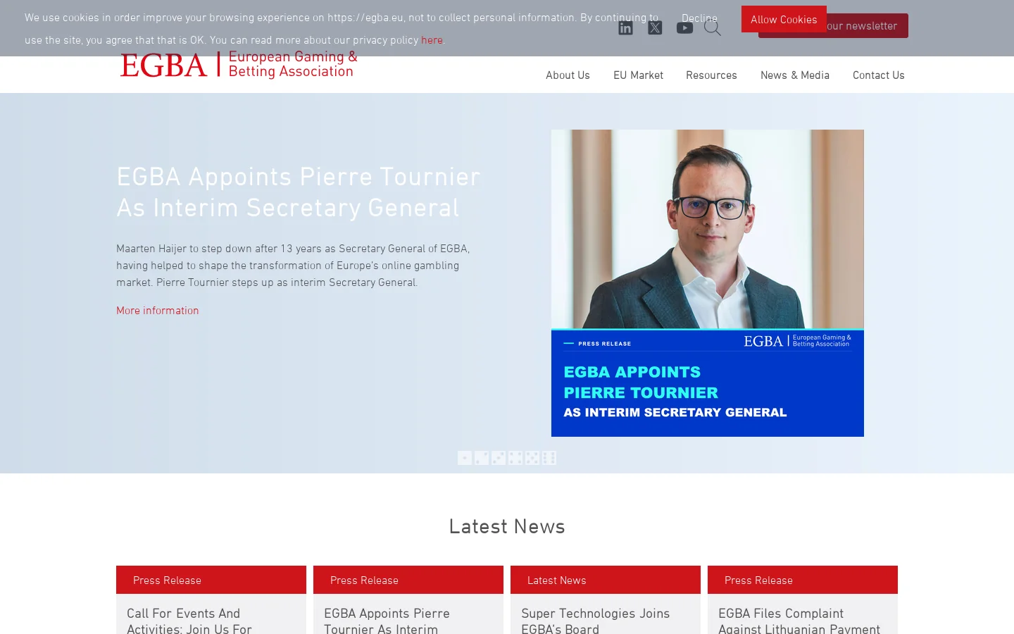 EGBA Homepage screenshot