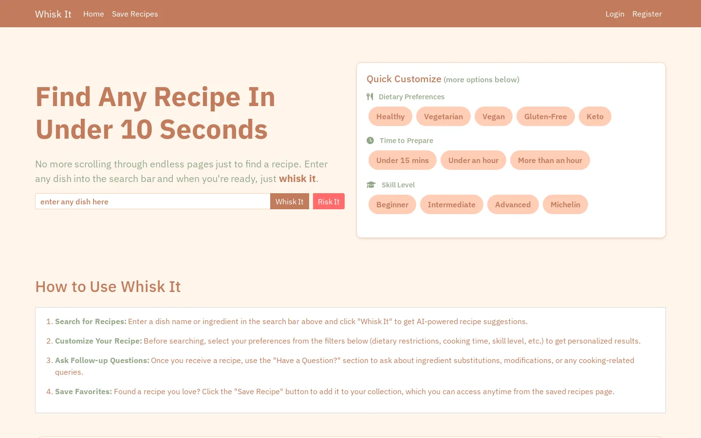 Whisk It Homepage screenshot