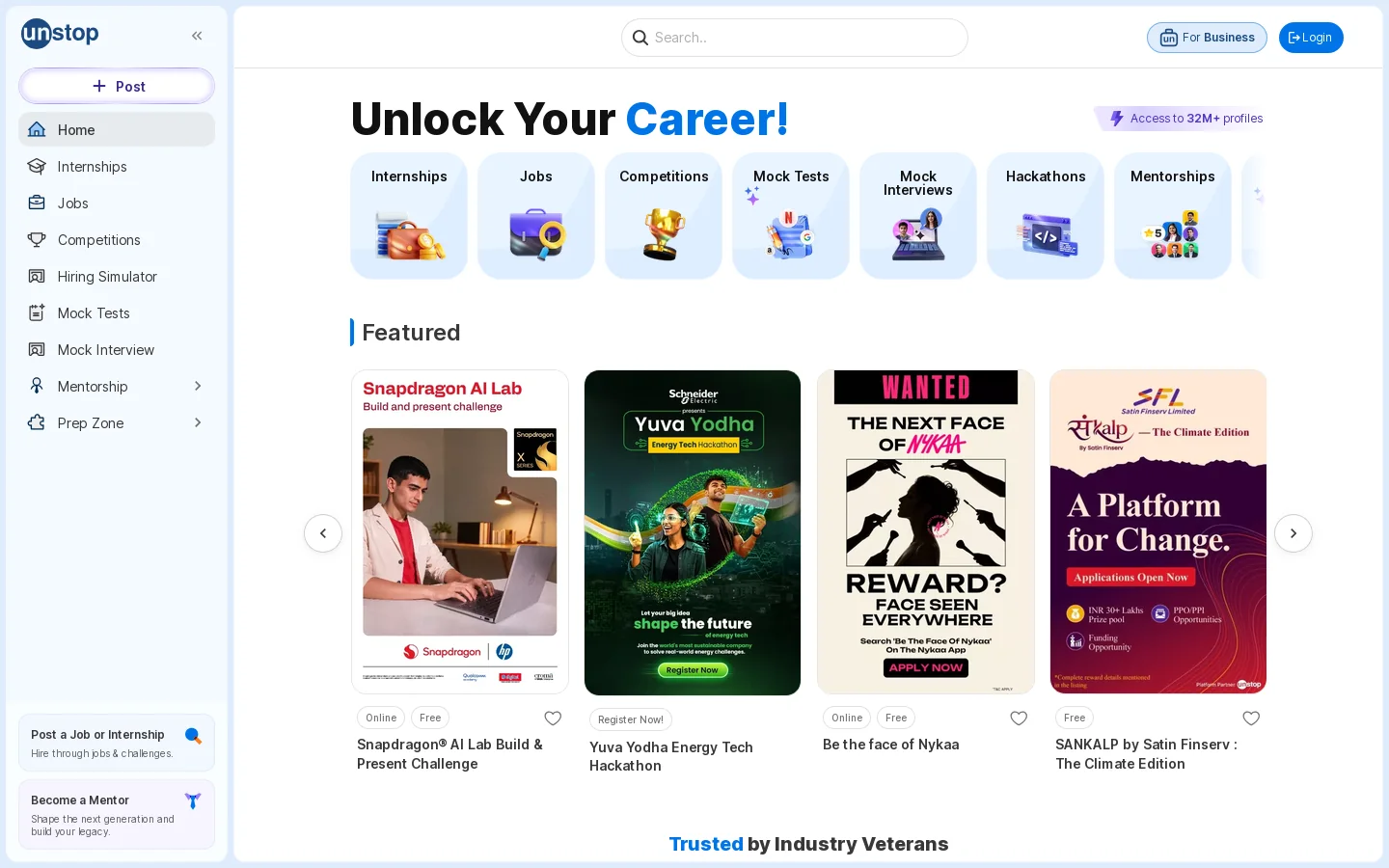 Unstop Homepage screenshot