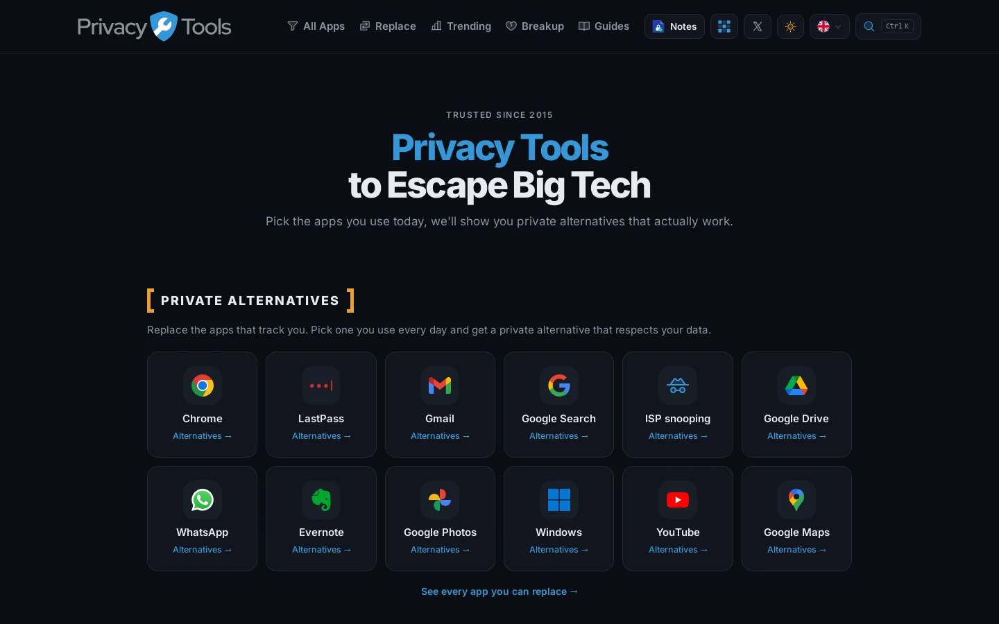 Best Privacy Tools & Software Guide in 2026 Homepage screenshot