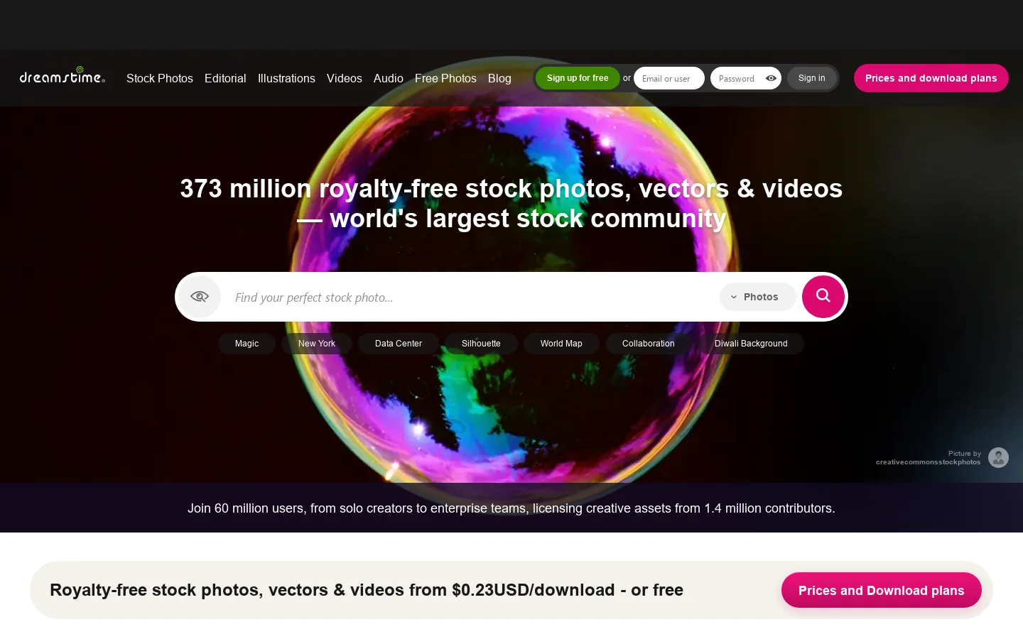 Dreamstime Homepage screenshot
