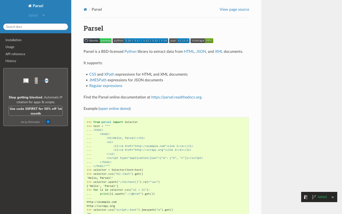 Parsel Homepage screenshot