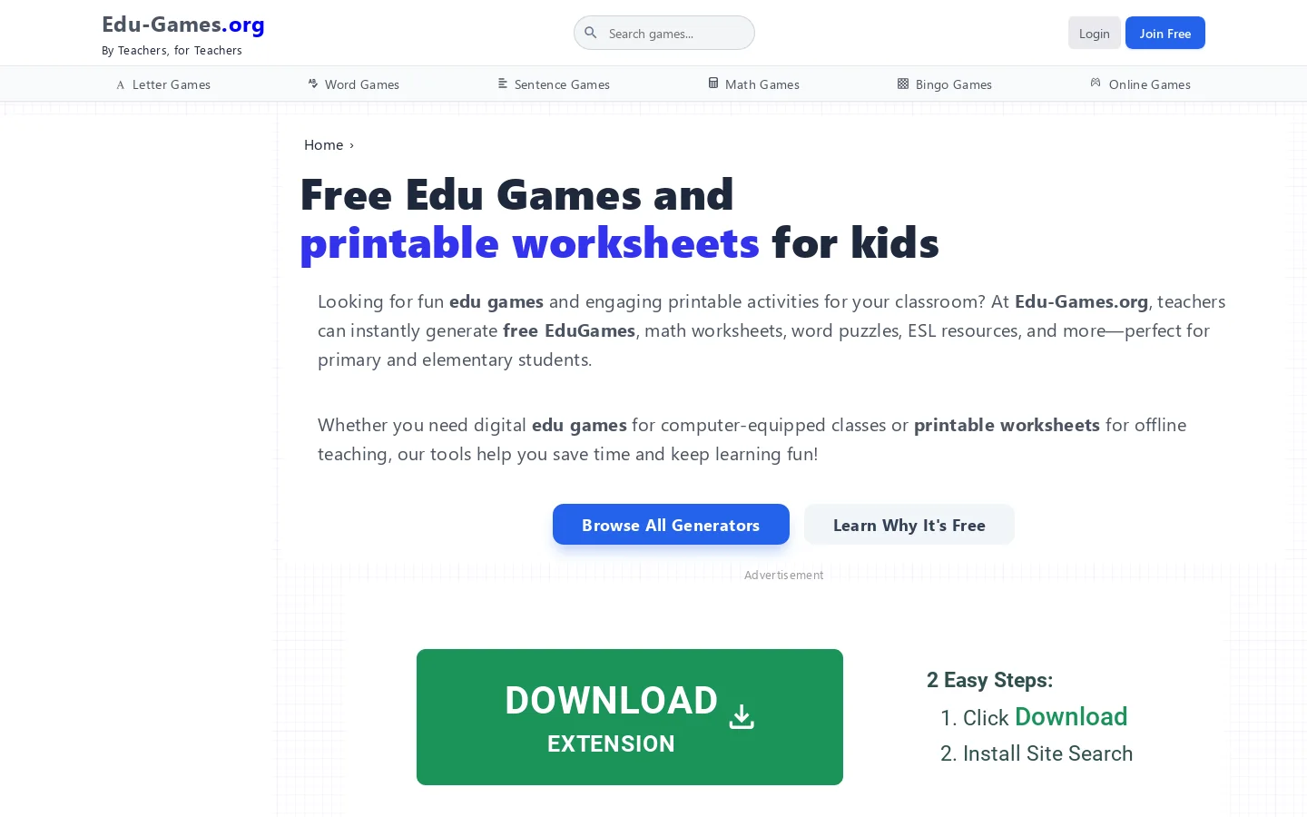 Edu Games for Kids Homepage screenshot