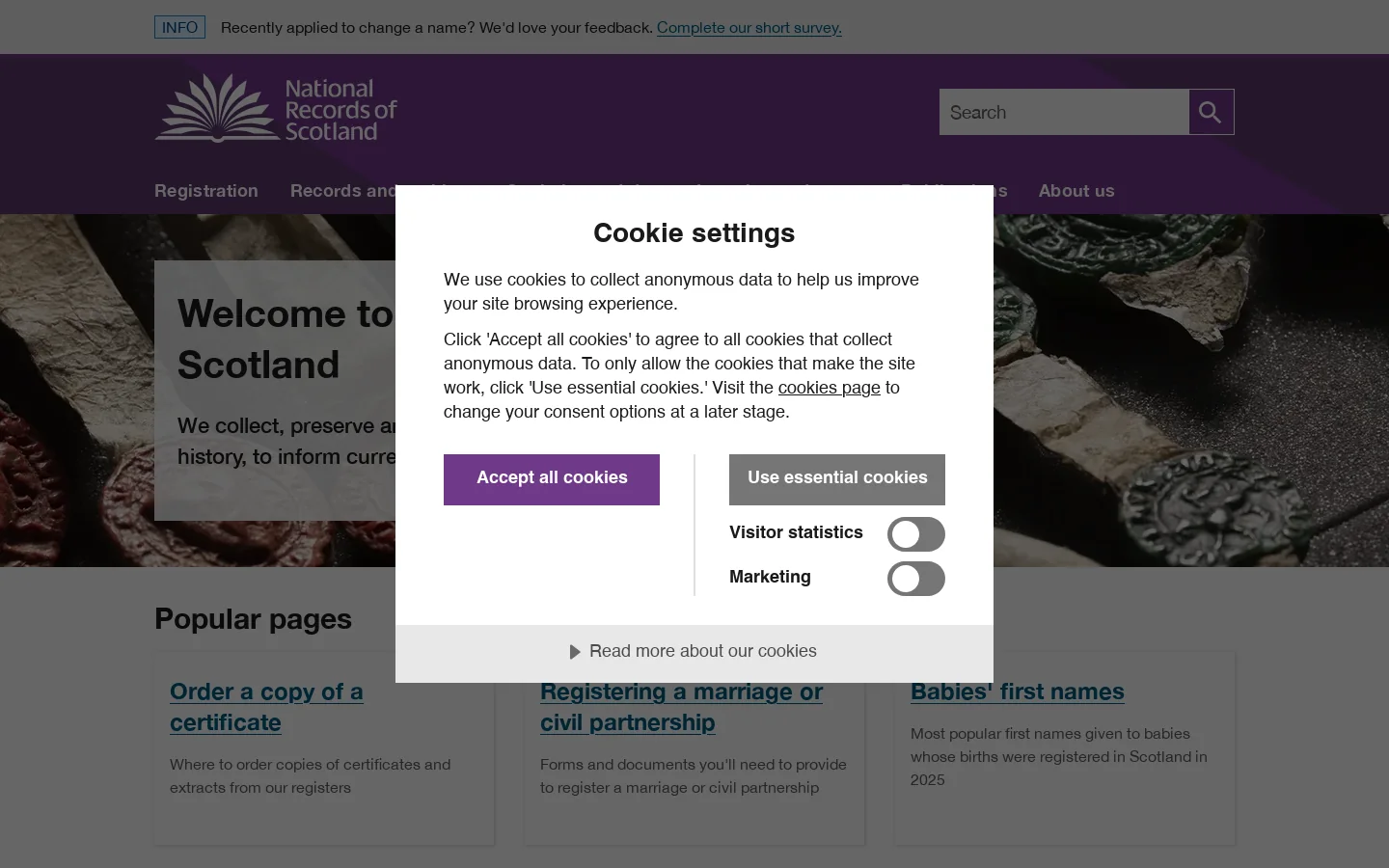 National Records of Scotland (NRS) Homepage screenshot