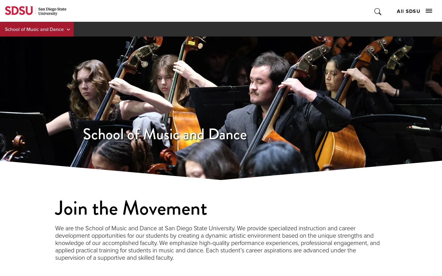School of Music and Dance | SDSU Homepage screenshot
