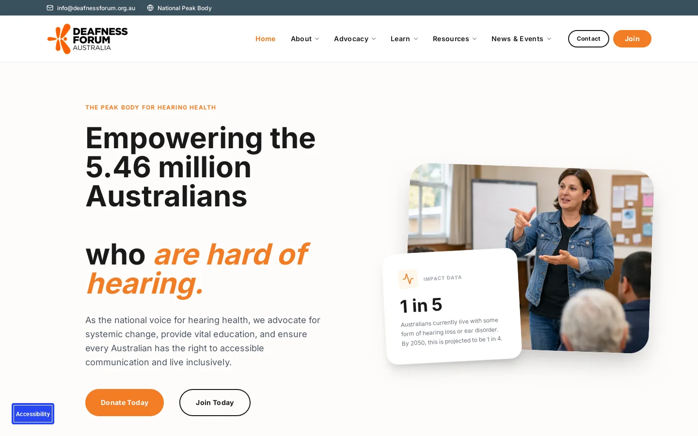 Deafness Forum Australia Homepage screenshot