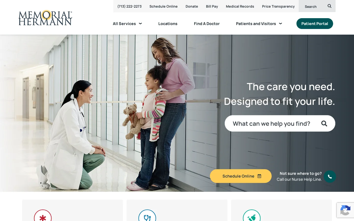 Memorial Hermann Health System Homepage screenshot