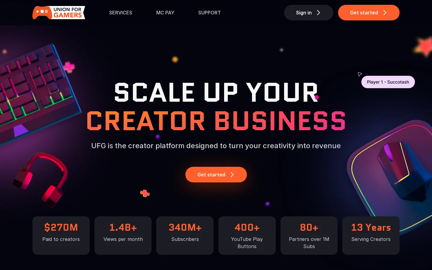 UFG - THE BEST NETWORK IN GAMING ENTERTAINMENT Homepage screenshot