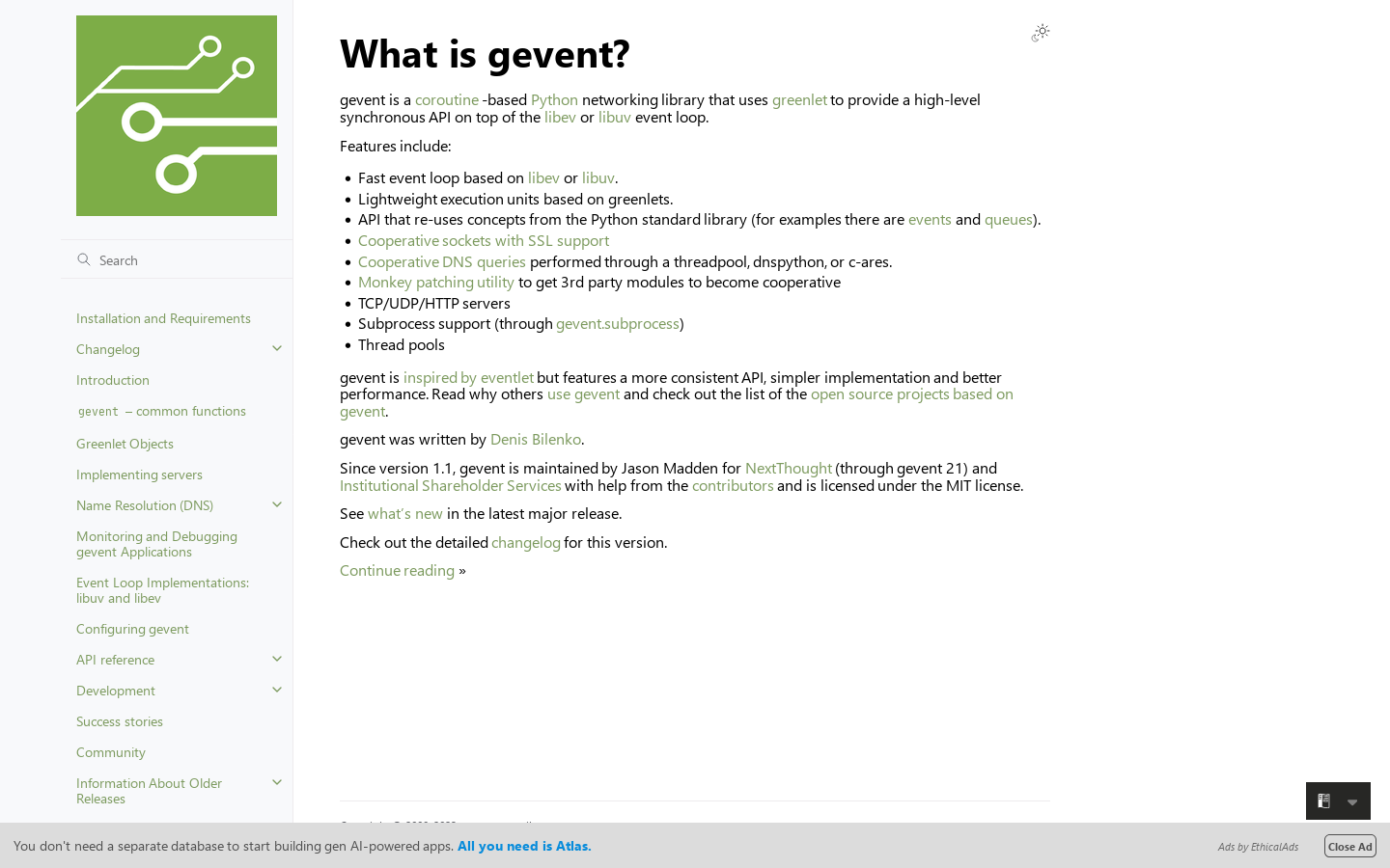 gevent 26.8.1.dev0 documentation Homepage screenshot
