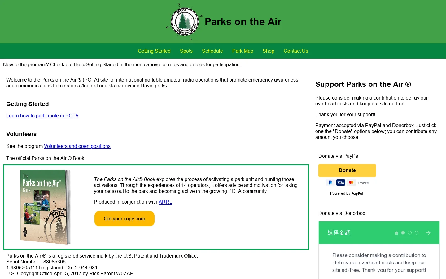 Parks on the Air ® Homepage screenshot