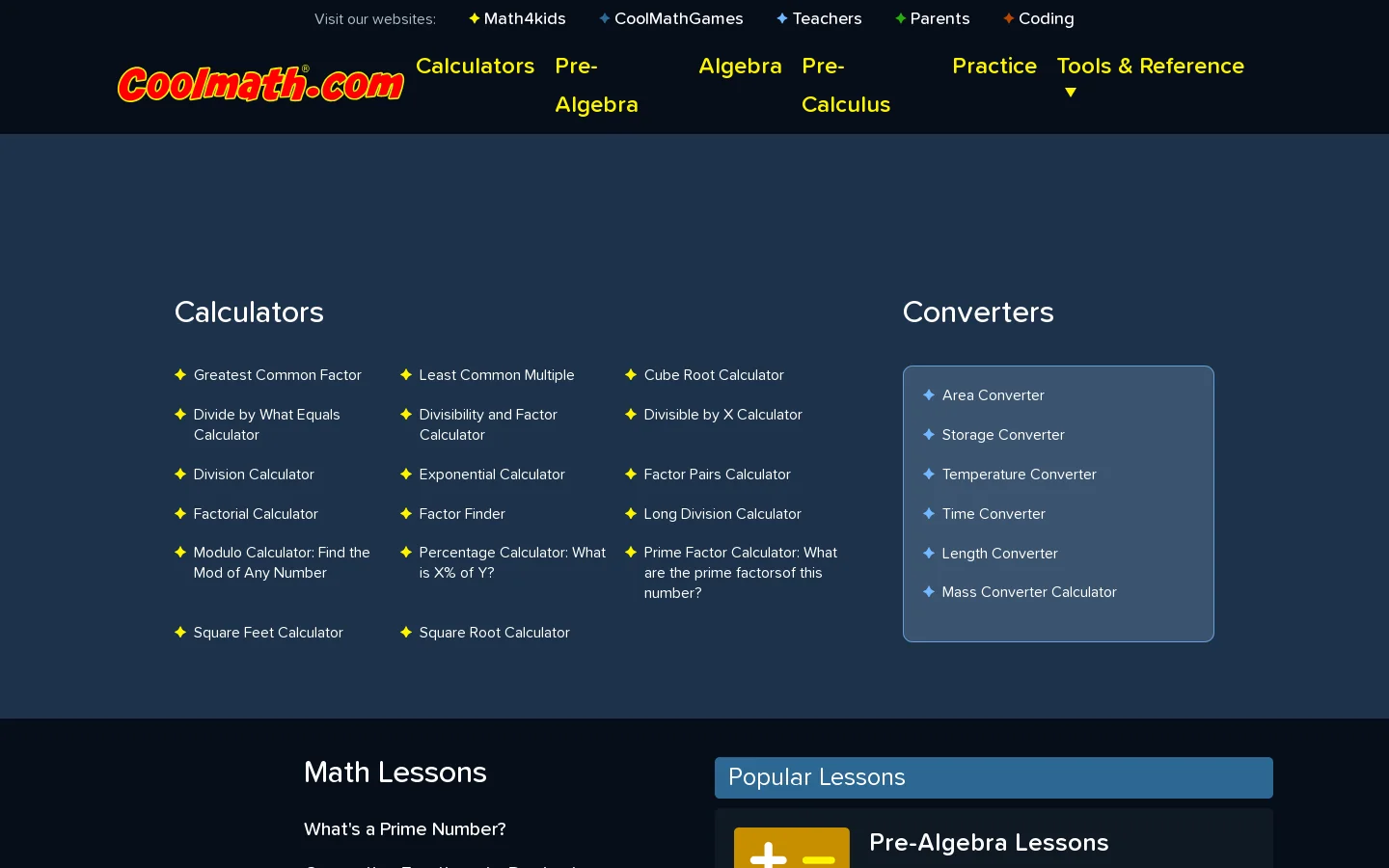 Cool Math Homepage screenshot