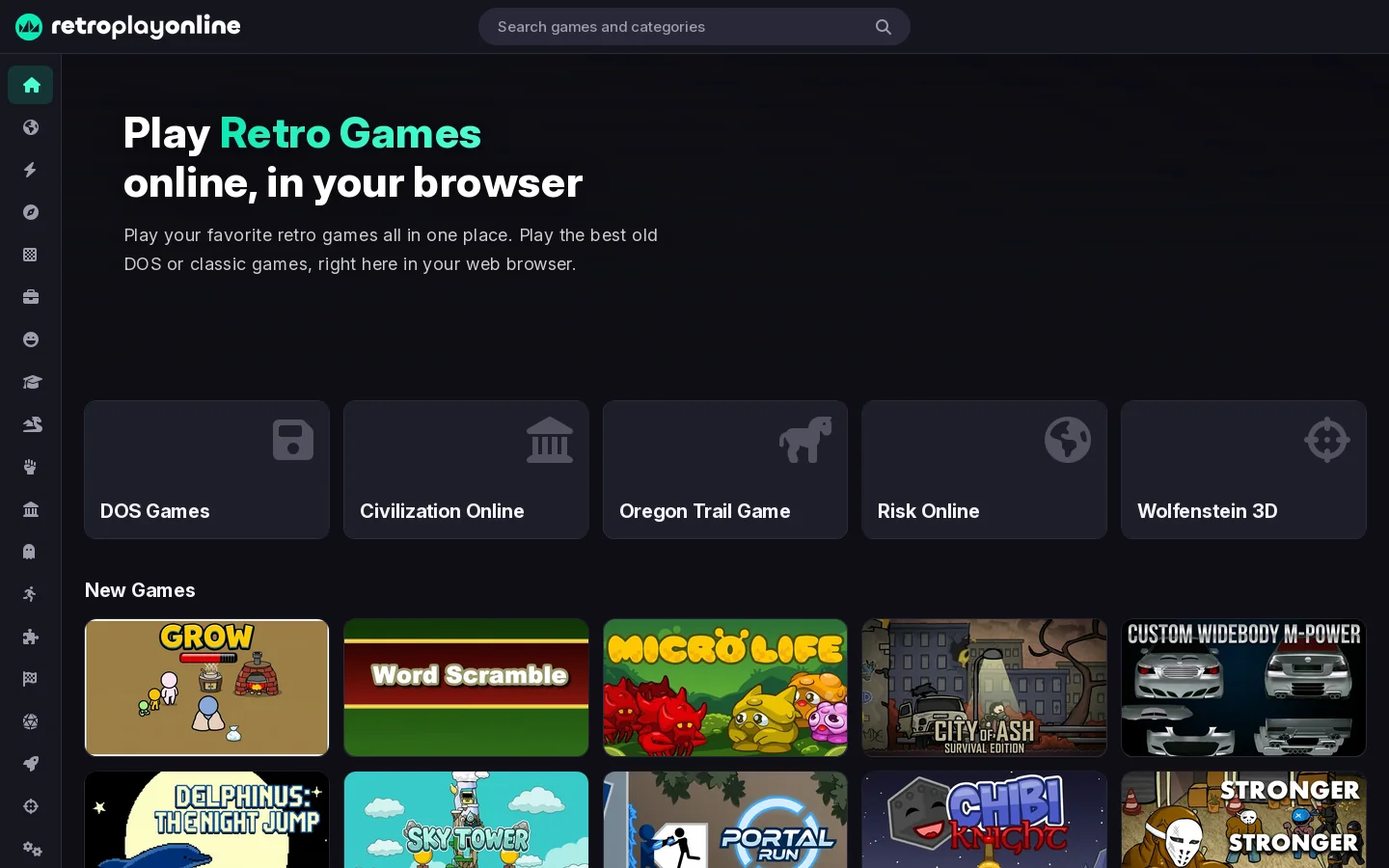 Retro Games Online - Play Now! Homepage screenshot