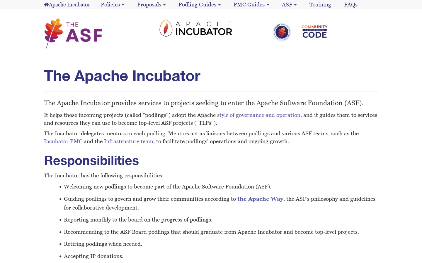 The Apache Incubator Homepage screenshot