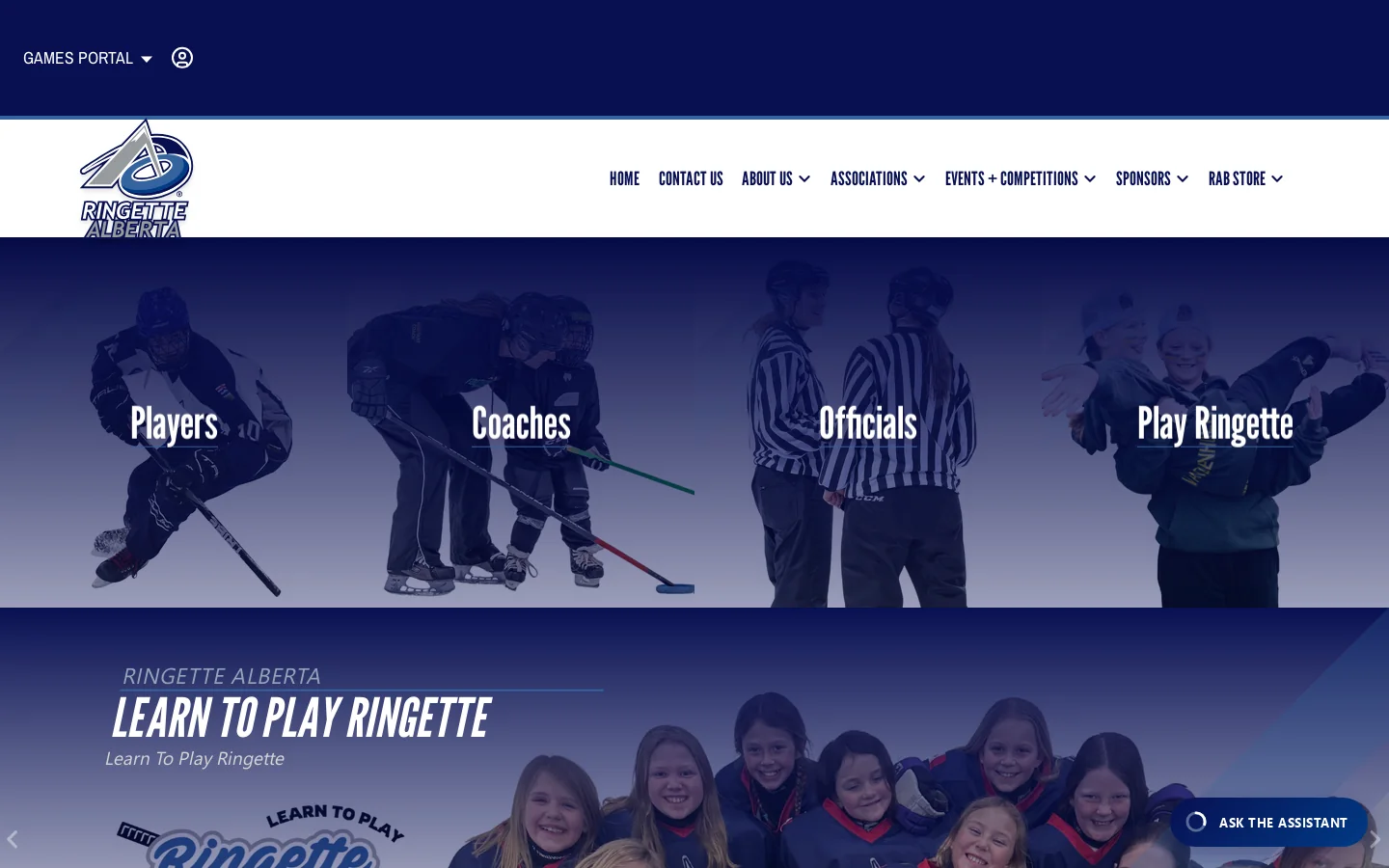 Ringette Alberta Homepage screenshot