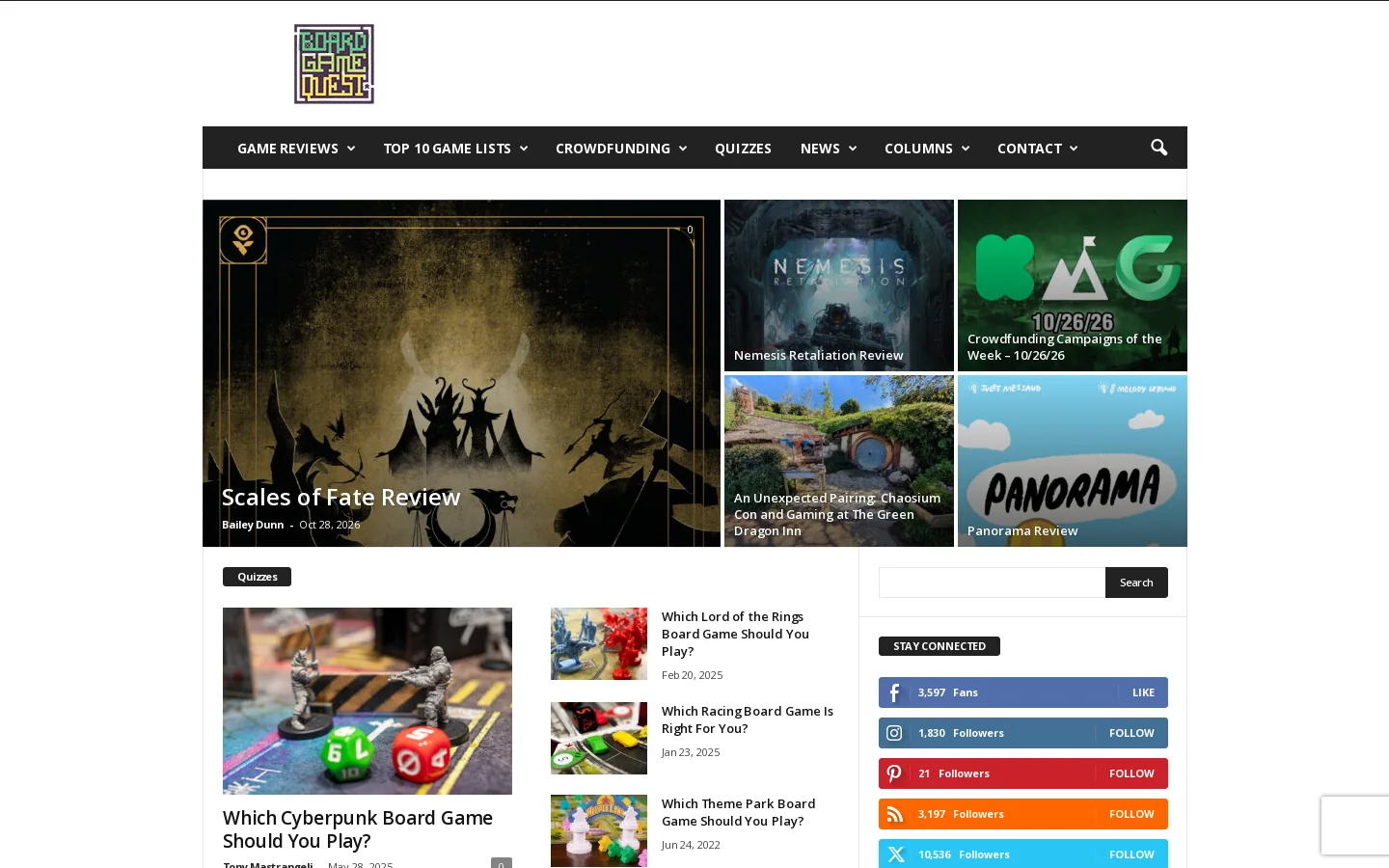 Board Game Quest Homepage screenshot