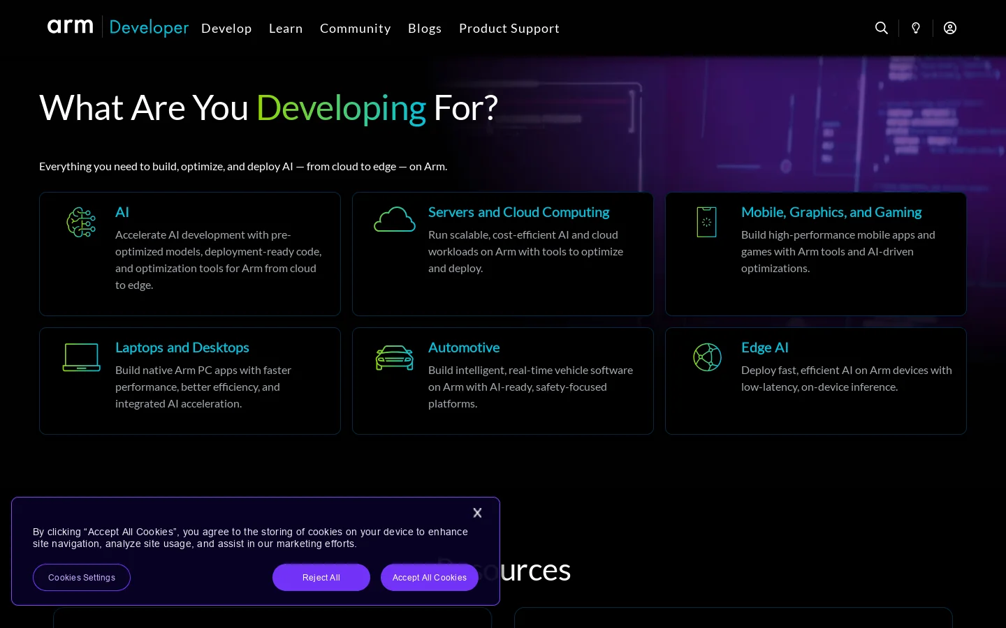 Arm Developer Homepage screenshot