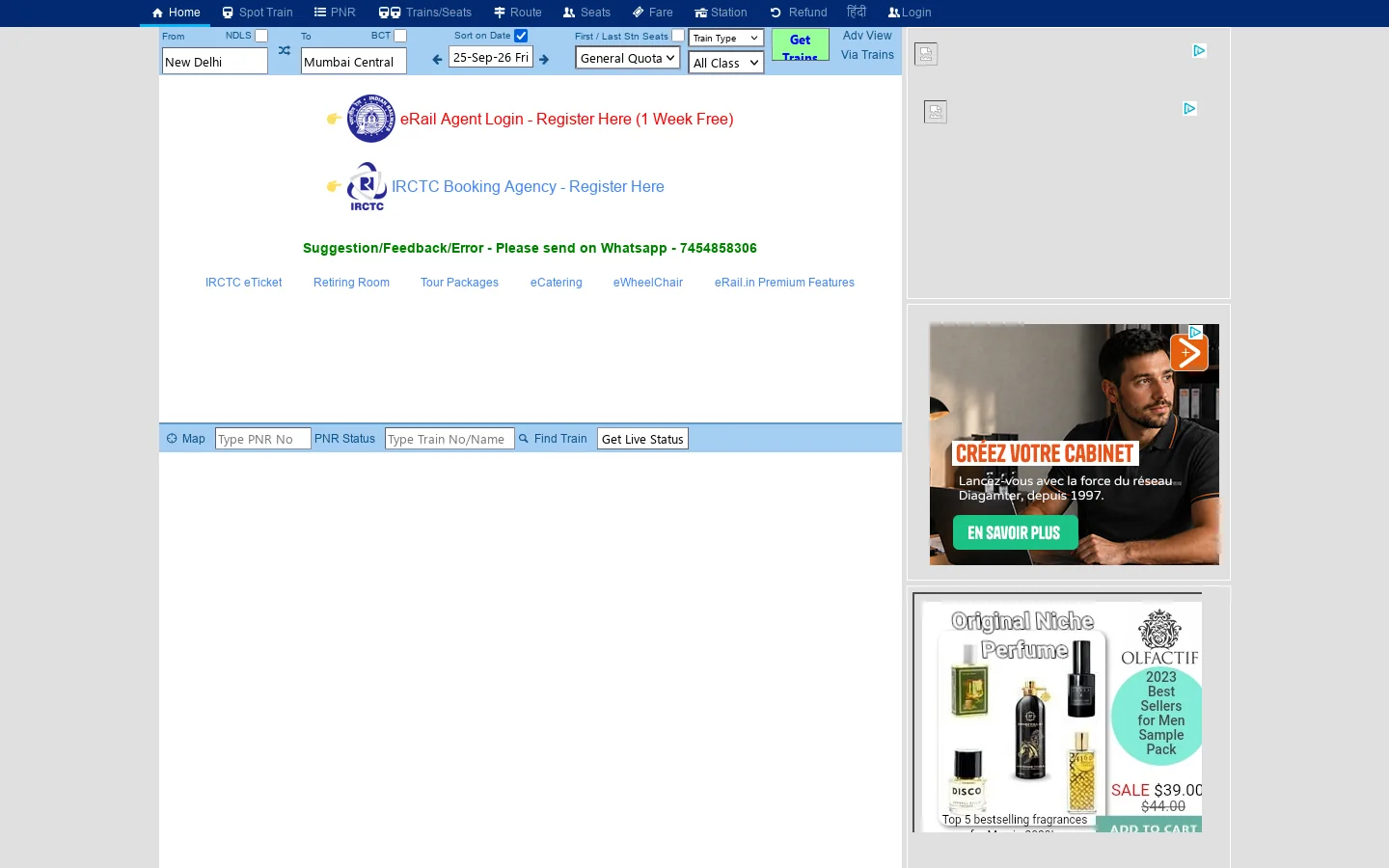 Indian Railways Enquiry, PNR, Live Status, IRCTC Reservation Seats Homepage screenshot