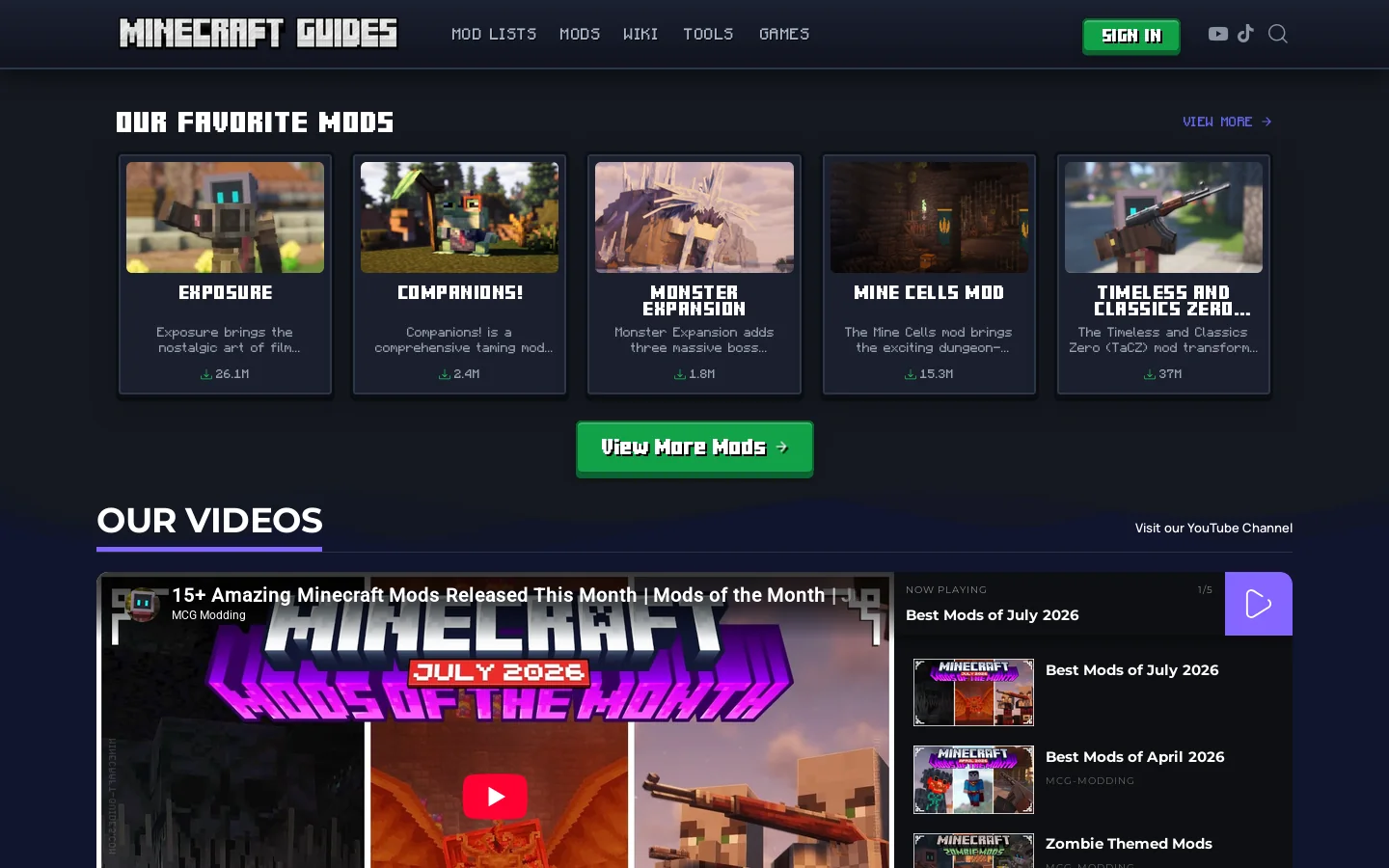 Minecraft Guides Homepage screenshot