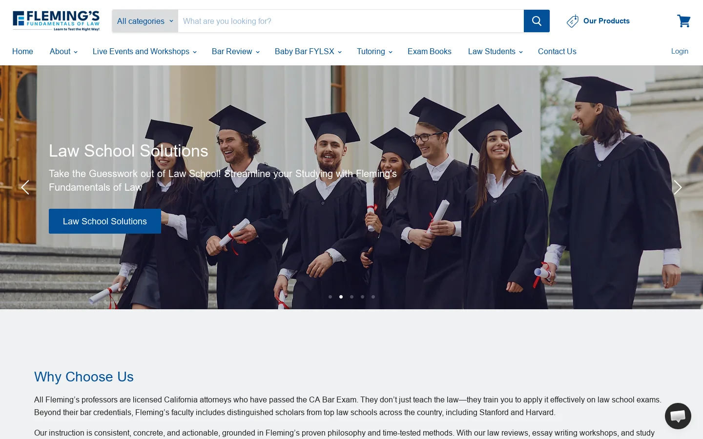 Law School | Baby Bar | CA Bar | Coaching | Tutoring — Flemings Fundamentals of Law Homepage screenshot