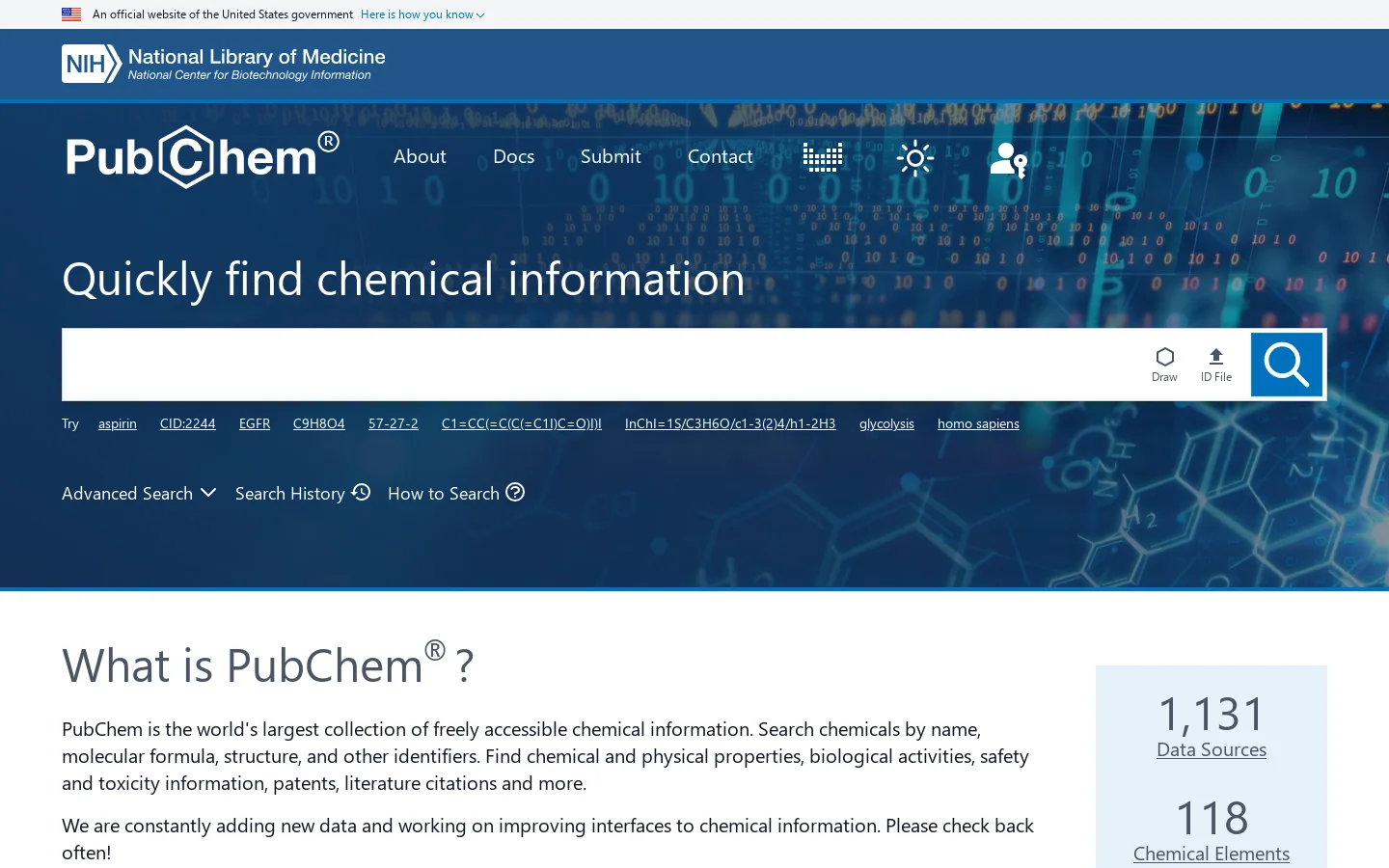 PubChem Homepage screenshot