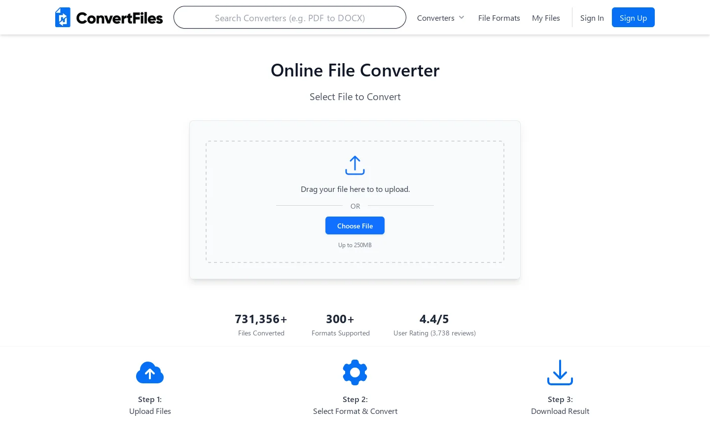ConvertFiles.com Homepage screenshot
