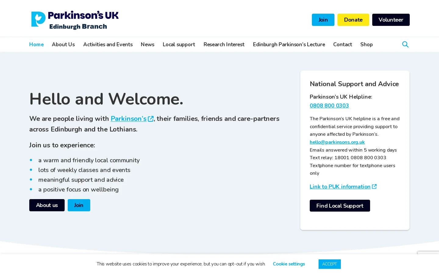 Edinburgh Parkinsons Homepage screenshot