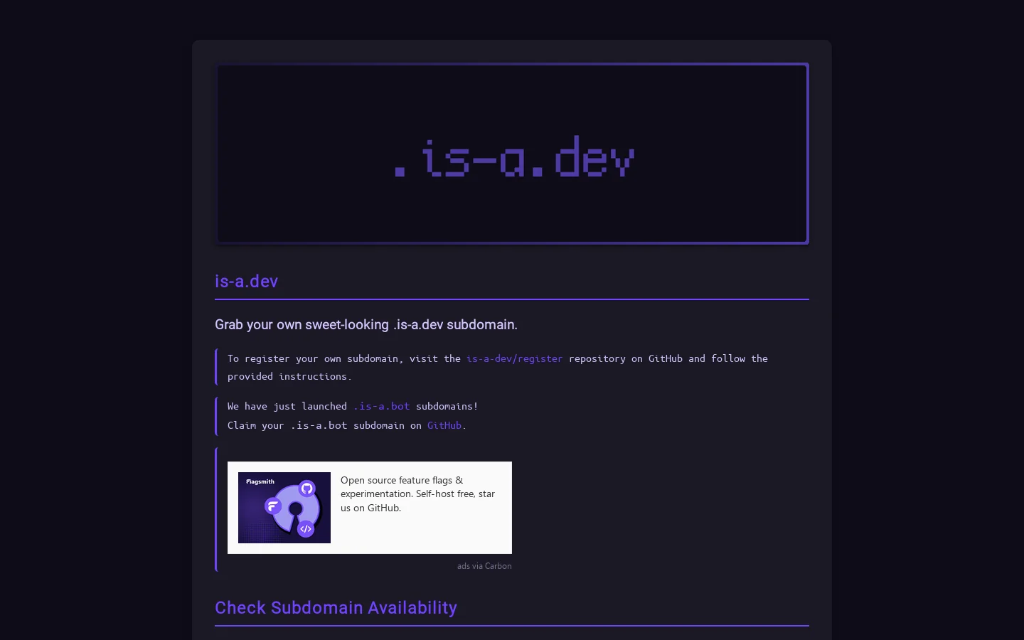 is-a.dev Homepage screenshot