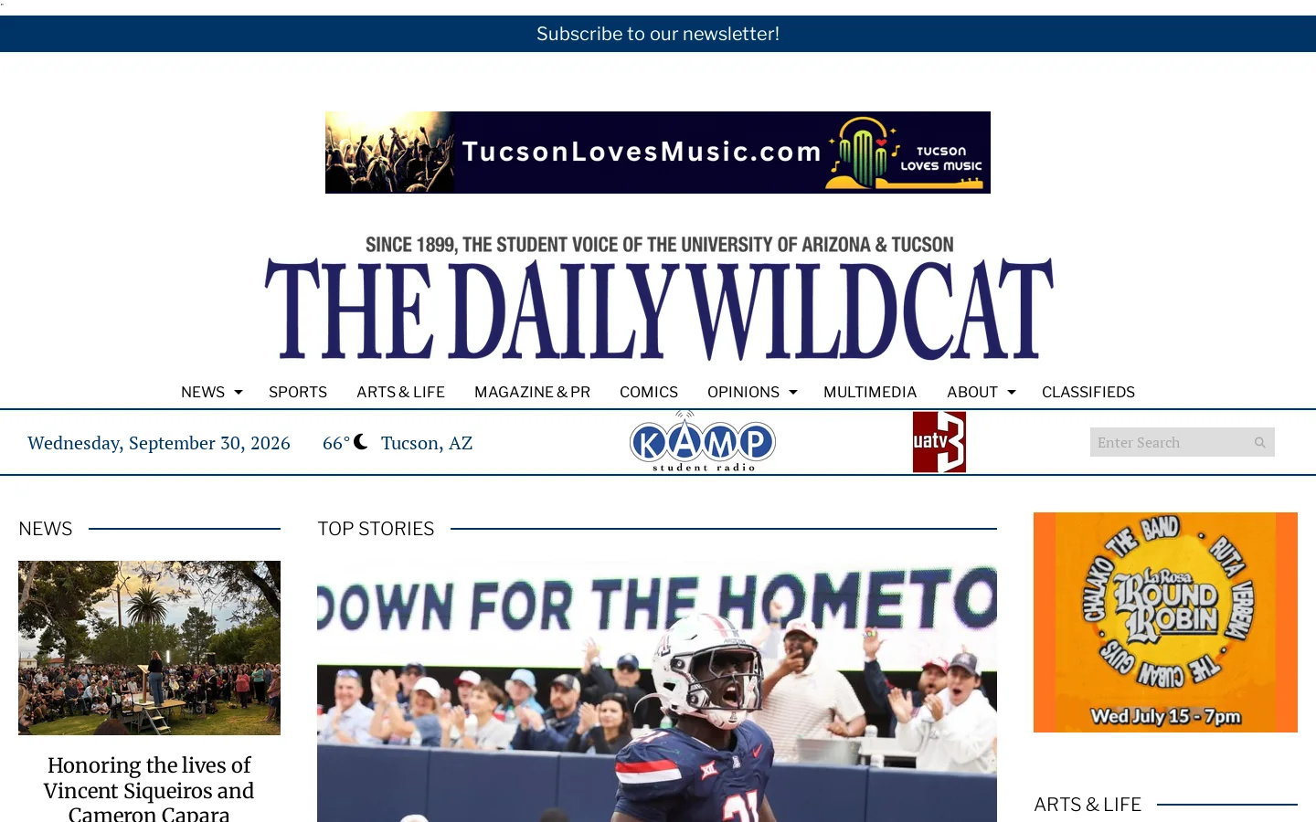 The Daily Wildcat – The Student News Site of University of Arizona Homepage screenshot