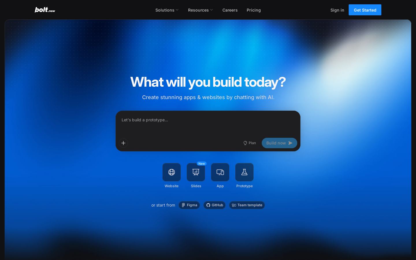 Bolt AI builder Homepage screenshot