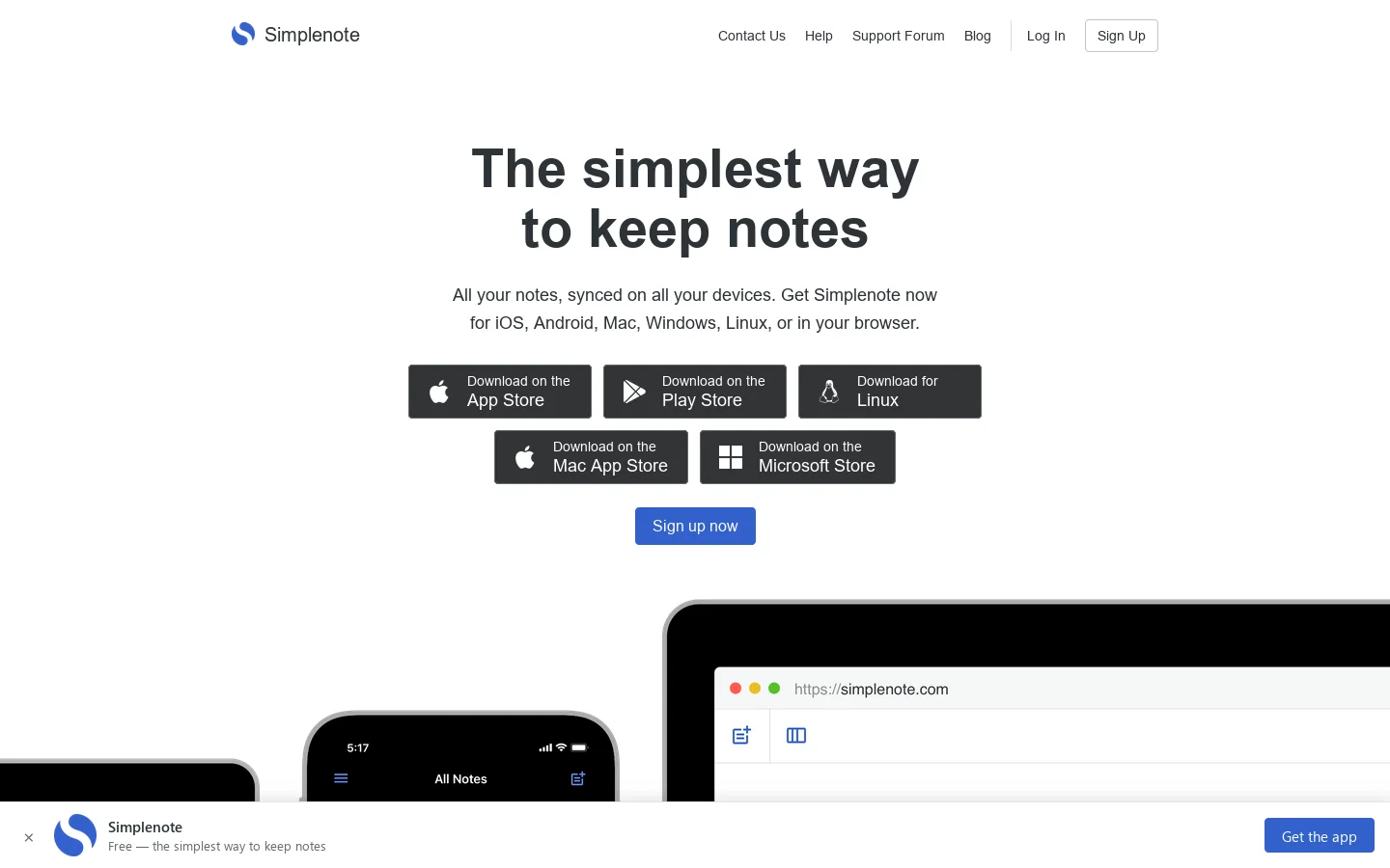 Simplenote Homepage screenshot