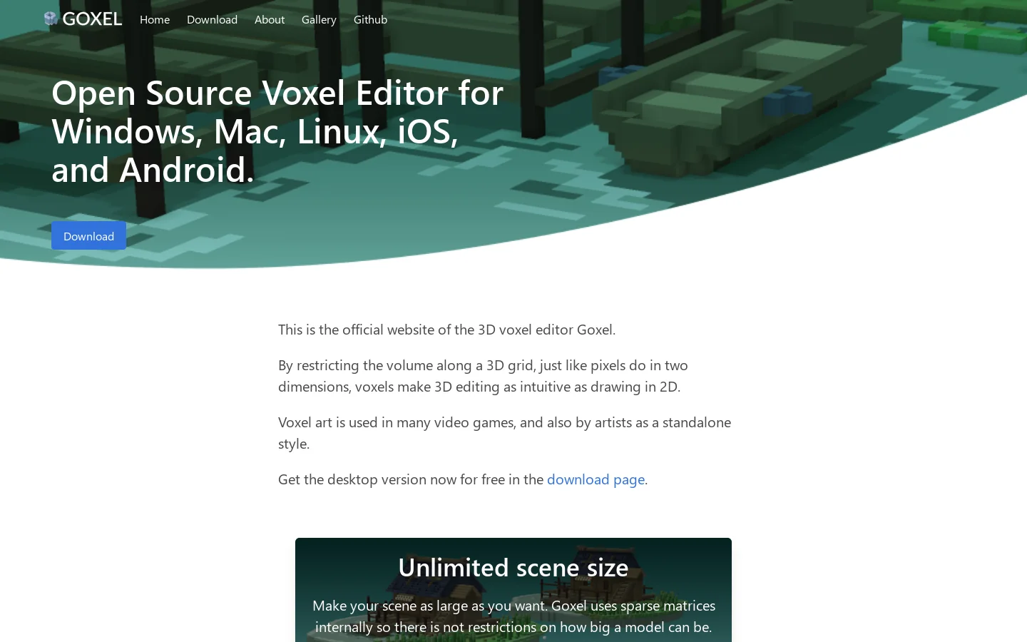Goxel 3D Voxel Editor Homepage screenshot