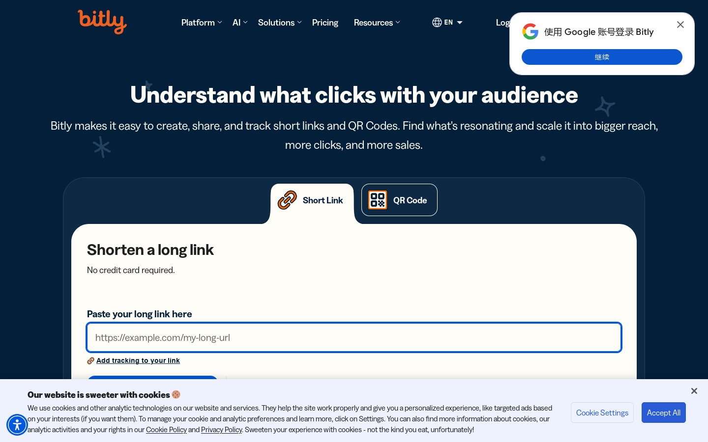 Bitly Homepage screenshot