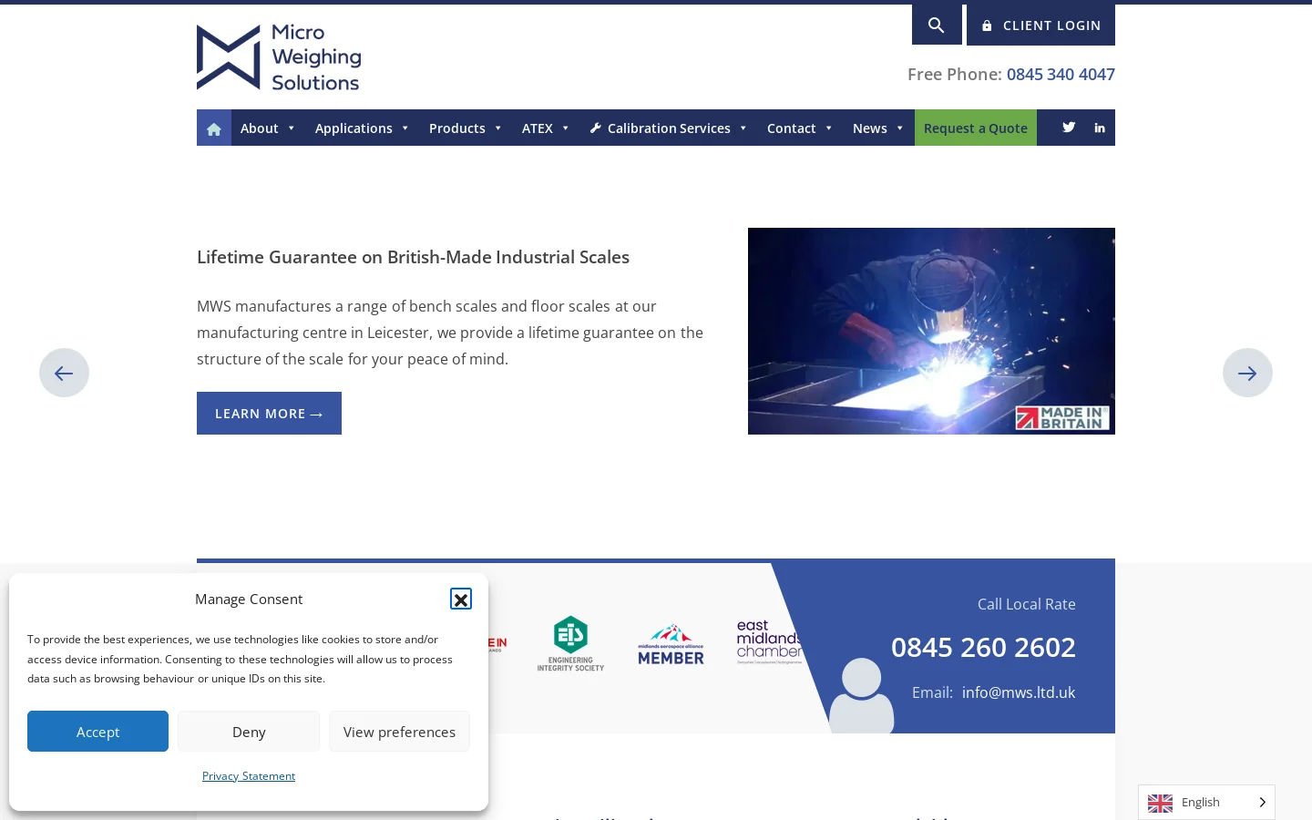 Industrial Scales & Calibration - Micro Weighing Solutions Homepage screenshot