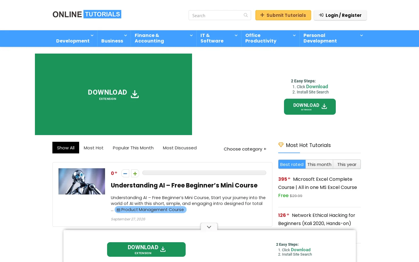 Online Tutorials Homepage screenshot