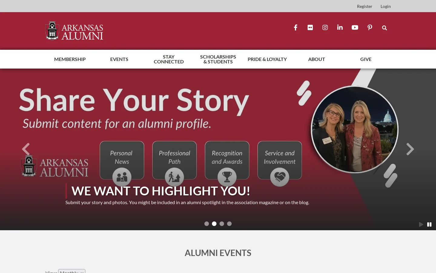 Arkansas Alumni Online Community Homepage screenshot