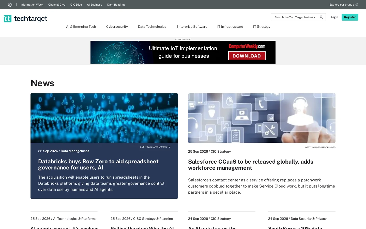 TechTarget Homepage screenshot