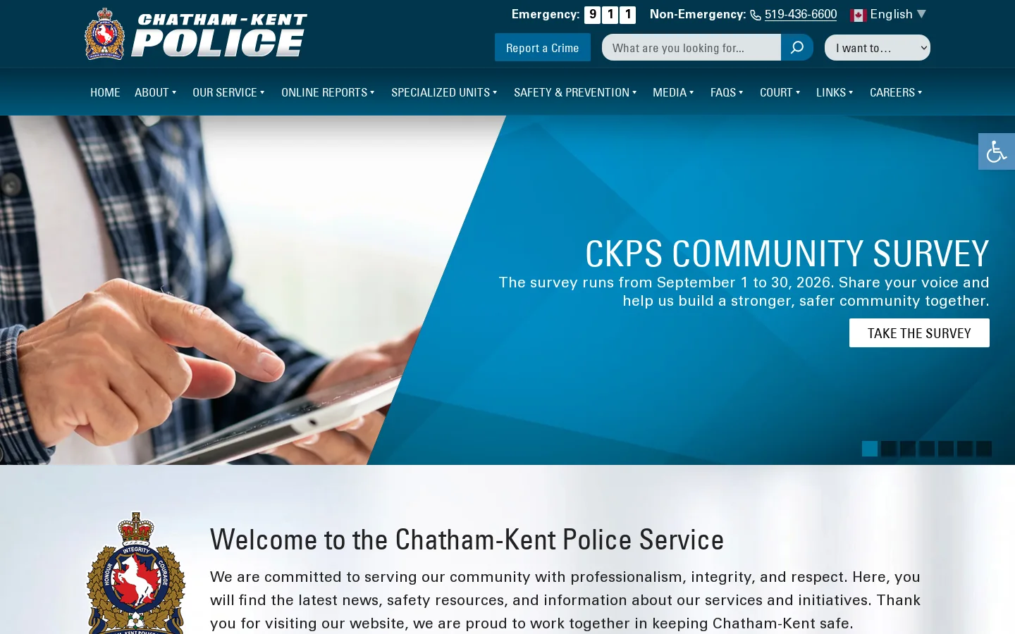 Chatham-Kent Police Service Homepage screenshot