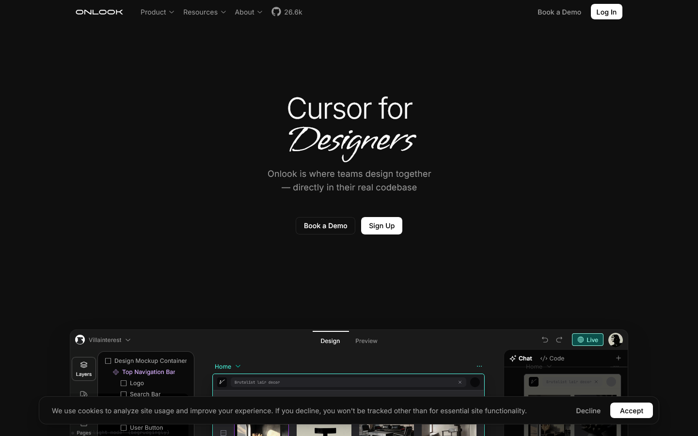 Onlook Homepage screenshot