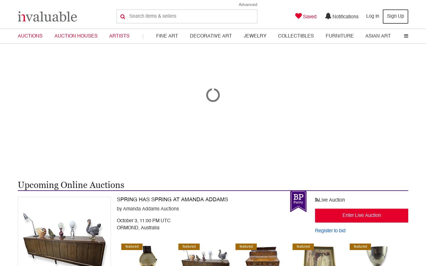Invaluable RFC Auction Systems Homepage screenshot