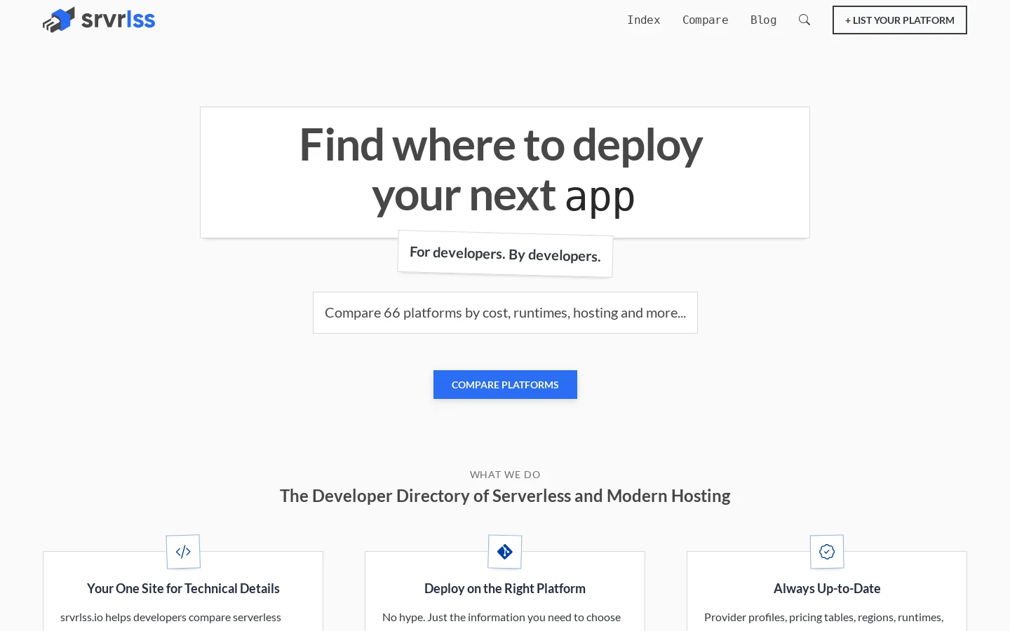 srvrlss Homepage screenshot