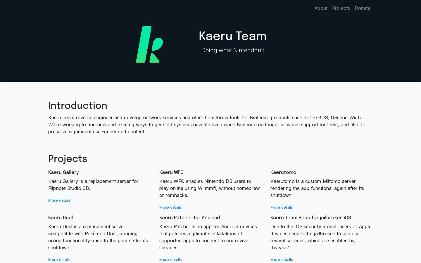 Kaeru Team Homepage screenshot