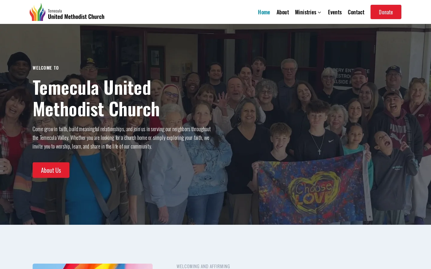 Temecula United Methodist Church Homepage screenshot